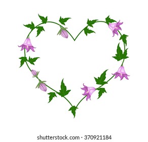 Love Concept, Illustration of Campanula Rotundifolia Flowers or Harebells Forming in Heart Shape Isolated on White Background.