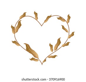 Love Concept, Illustration of Dried Brown  Leaves Forming in A Beautiful Heart Shape Isolated on White Background.