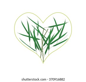 Love Concept, Illustration of Green Glass in A Heart Shape Isolated on White Background.