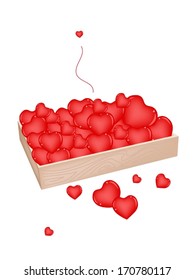 Love Concept, An Illustration Heap Of Beautiful Hearts in Wooden Box for Someone Special Isolated on White Background. 