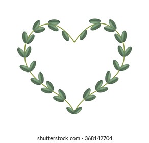 Love Concept, Illustration of A Heart Shape Frame Made of Fresh Green Vine Leaves Isolated on A White Background.