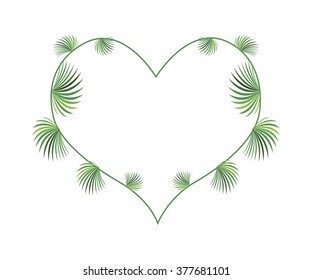 Love Concept, Illustration of Lady Palm Leaves or Rhapis Palm Leaves Forming in Heart Shape Isolated on White Background.