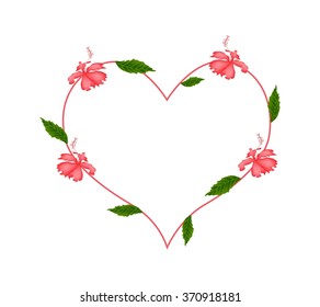 Love Concept, Illustration of Red Hibiscus Flowers or Red Rose Mallow Flowers Forming in Heart Shape Isolated on White Background.