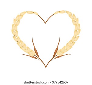 Love Concept, Illustration of Ripe Golden Millets Forming in Heart Shape Isolated on White Background.