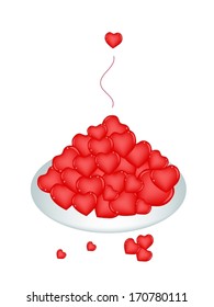 Love Concept, An Illustration Stack of Beautiful Hearts Served on A Beautiful white Dish for Someone Special. 
