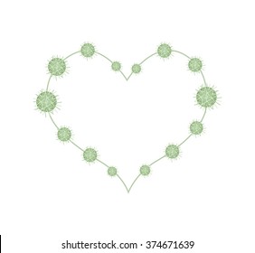 Love Concept, Illustration of Urena Lobata Fruits Forming in Heart Shape Isolated on White Background.