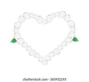 Love Concept, Illustration of White Glory Bower Flowers or Clerodendrum Chinense Flowers Forming in Heart Shape Isolated on White Background.