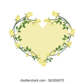 Love Concept, Illustration of Yellow Roses Forming in Heart Shape with Yellow Background.