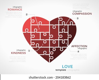 Love concept infographic template with heart made out of puzzle pieces