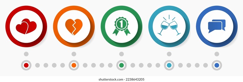 Love concept infographic template, wedding celebration vector icon set, flat design web buttons