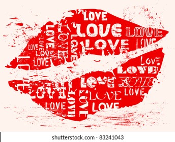 Love Concept, Kiss, Grungy Style, Vector