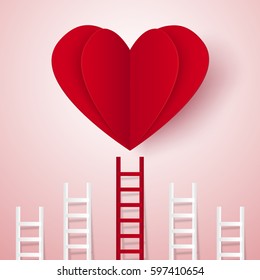 Love concept , ladder leading to a heart , competition , paper art style