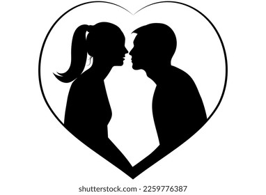 love concept, man and woman, enjoying time together vector illustration, kissing, love, valentine, vector art, hart, black and white, white background