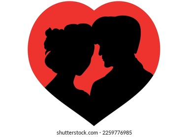 love concept, man and woman, enjoying time together vector illustration, kissing, love, valentine, vector art, red, hart, black and white, white background