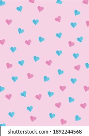 Love Concept, Mini Pink and Blue Hearts on Lovely Valentine Cards for Send to Someone Special, Copy Space for Text Decorated 