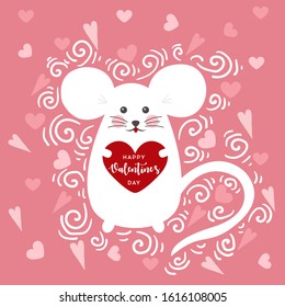 Love concept. Mouse with heart in cartoon style. Cute mouse in love. Vector cartoon style romantic. Valentine's Day Vector Card. Vector illustration for t-shirt prints, greeting cards, posters