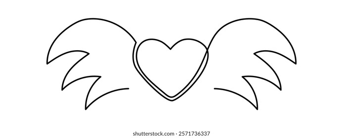 Love concept one line art,hand-drawn enamored heart continuous contour.Feelings expression concept,festive design romantic element Valentine's Day simple minimalist design.Editable stroke.Isolated.