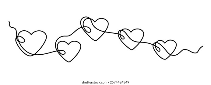 Love concept one line art,hand-drawn enamored heart continuous contour.Feelings expression concept,festive design romantic element Valentine's Day simple minimalist design.Editable stroke.Isolated.