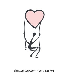 Love concept. Person swinging on a swing. Vector illustration.