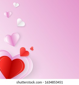 love concept, red heart paper cut, happy valentine's day, pink background, special banner, invitation card, Isolated object vector design