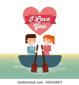 Love concept represented by couple on boat icon. Colorfull and flat illustration. 