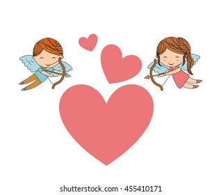 Love concept represented by heart shape boy and girl angel icon. Colorfull and flat illustration. 