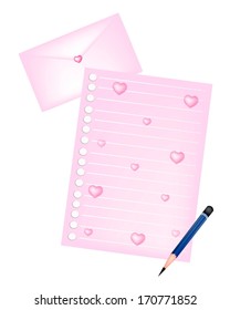 Love Concept, Sharpened Pencils Lying on Pink Spiral Paper with Heart Shape for Writing or Sketch and Draw A Picture for Someone Special. 