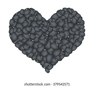 Love Concept, Stack of Black Bean Forming in A Heart Shape Isolated on A White Background