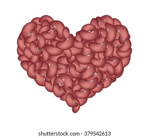 Love Concept, Stack of Dried Kidney Beans Forming in A Heart Shape Isolated on A White Background