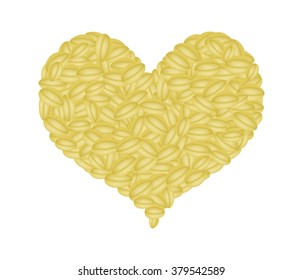 Love Concept, Stack of Dried Split Peas Forming in A Heart Shape Isolated on A White Background