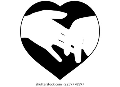 Liebeskonzept, Zeit zusammen, Vektorgrafik, Liebe, Valentine, Vektorgrafik, Rot, Rosa, Hand-Halten, Berührung, hart, schwarz-weißer Hintergrund