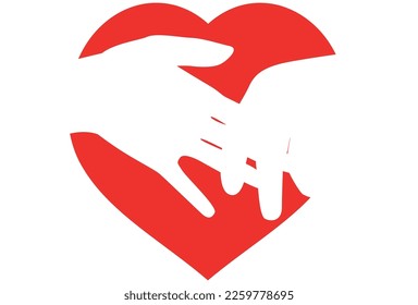 love concept, time together vector illustration, love, valentine, vector art, red, pink, hand holding, touch, hart, black and white, white background