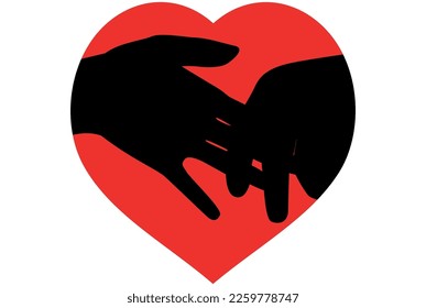 love concept, time together vector illustration, love, valentine, vector art, red, pink, hand holding, touch, hart, black and white, white background