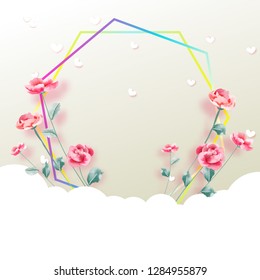 Love concept, Valentine's day background. Flower frame. Vector illustration. Wallpaper, invitation, posters