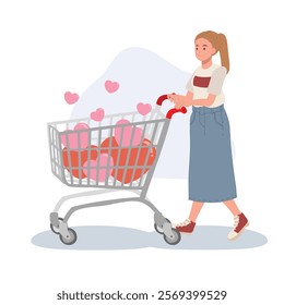 love concept valentine's sale with heart shaped cart filled with gifts and hearts