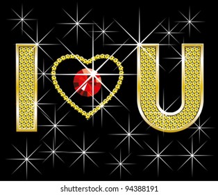 Concepto de amor, palabras de diamante vector te amo, con corazón