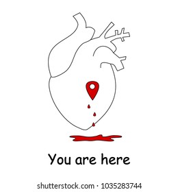 love concept vector illustration with human heart and map location