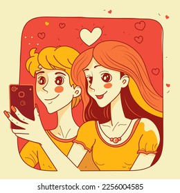 Love Concept With Young Couple Taking Selfie From Smartphone.