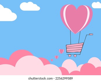 Love concept,lovely park on abstract background with cloud pink color,heart and mobile phone ,design for discounts,love events ,online banner,general sale offers withValentine's day and love festivel.