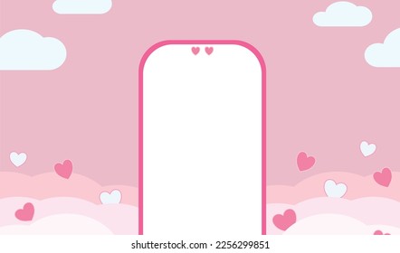 Love concept,lovely park on abstract background with cloud pink color,heart and mobile phone ,design for discounts,love events ,online banner,general sale offers withValentine's day and love festivel.