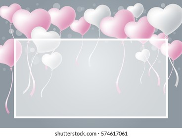 Love concepts of heart balloon with blank white transparency frame for valentines day and wedding or other celebration