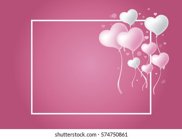 Love concepts of heart balloon with blank white frame for valentines day and wedding or other celebration