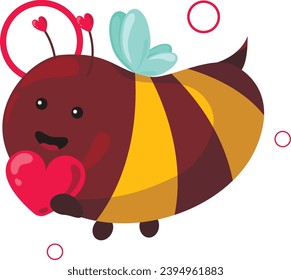 Love confession, bee holding heart, drawing for kids, cute character, valentine's day
