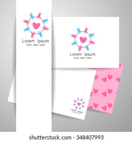 el amor conecta a las personas - plantilla de diseño de logotipo vectorial. Gente con corazón. Concepto de red social, trabajo en equipo, asociación, amigos, cooperación empresarial, etc.