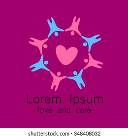 love connects people - vector logo design template. People with heart. Concept for social network, team work, partnership, friends, business cooperation, and etc.