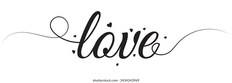 Amor. Guión de línea continua. Texto cursivo te amo. Inscripción de vector de letras para póster, tarjeta, banner, día de San Valentín, boda, camiseta, camiseta. Me encanta la inscripción de caligrafía.