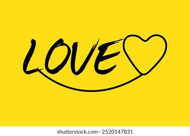 LOVE. Continuous line script cursive text love. Lettering vector illustration for poster, card, banner valentine day, wedding. Hand drawn word - love with doodle heart. Print for tee, t-shirt.