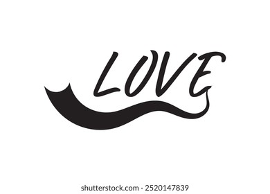 LOVE. Continuous line script cursive text love. Lettering vector illustration for poster, card, banner valentine day, wedding. Hand drawn word - love with doodle heart. Print for tee, t-shirt.