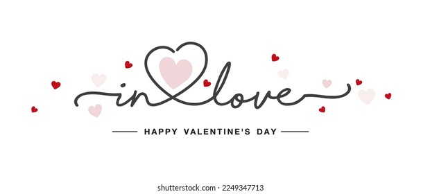 Love. In love continuous line script text. Lettering vector illustration for card, banner, flyer, Valentine's Day, wedding