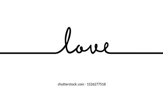 Love - continuous one black line with word. Minimalistic drawing of phrase illustration